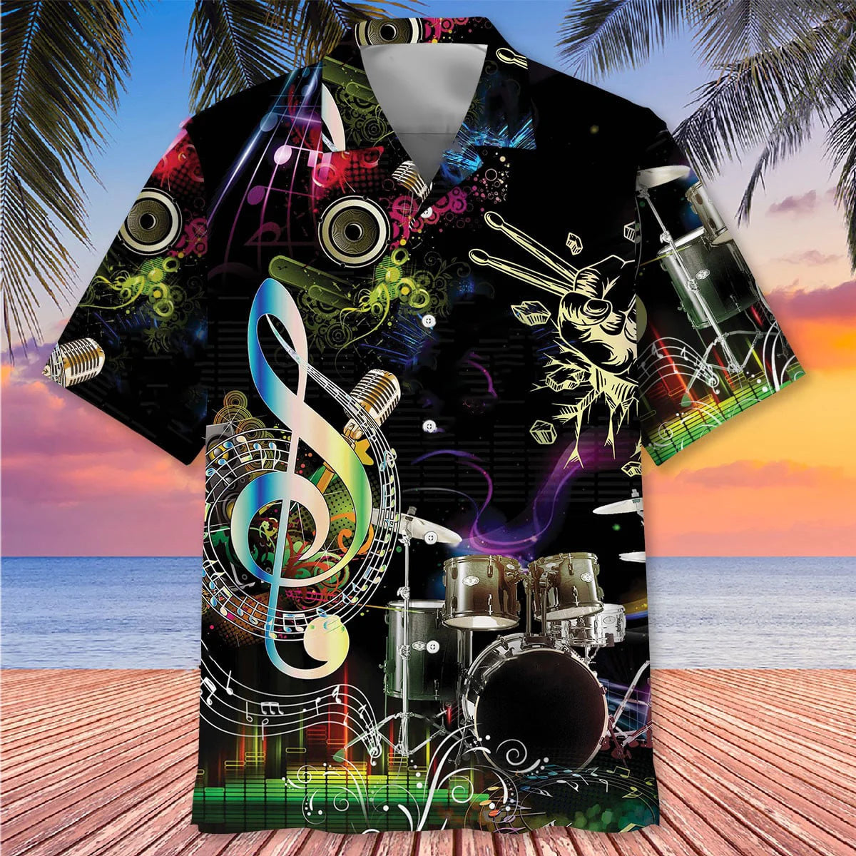 Drum Neon Light Hawaiian Shirt