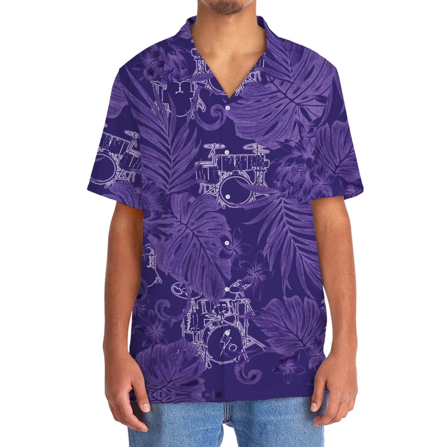 Drum Purple Tropical Hawaiian Shirt