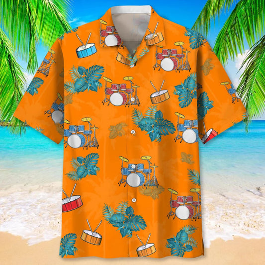 Drum Tropical Orange Hawaiian Shirt - S - hawaiian shirt