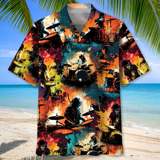 Drum Watercolor Hawaiian Shirt - S - hawaiian shirt