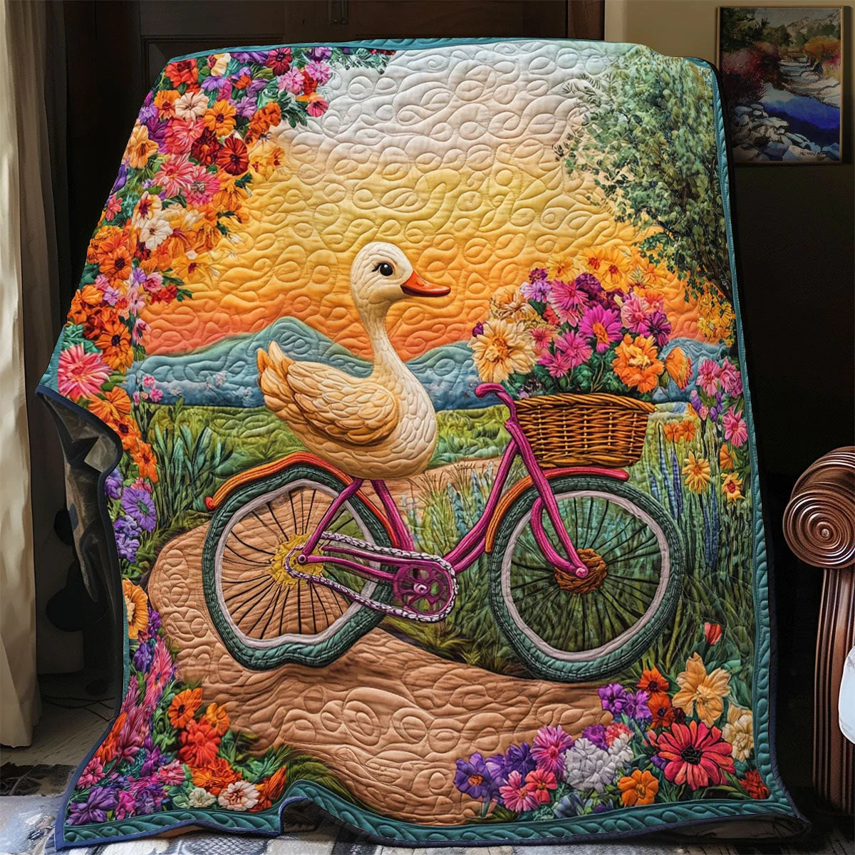 Duck Floral Ride Quilt Blanket