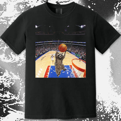 Raccoon Dunk Basketball Shirt – Flying Without Permission, funny meme tee gift (view 10)