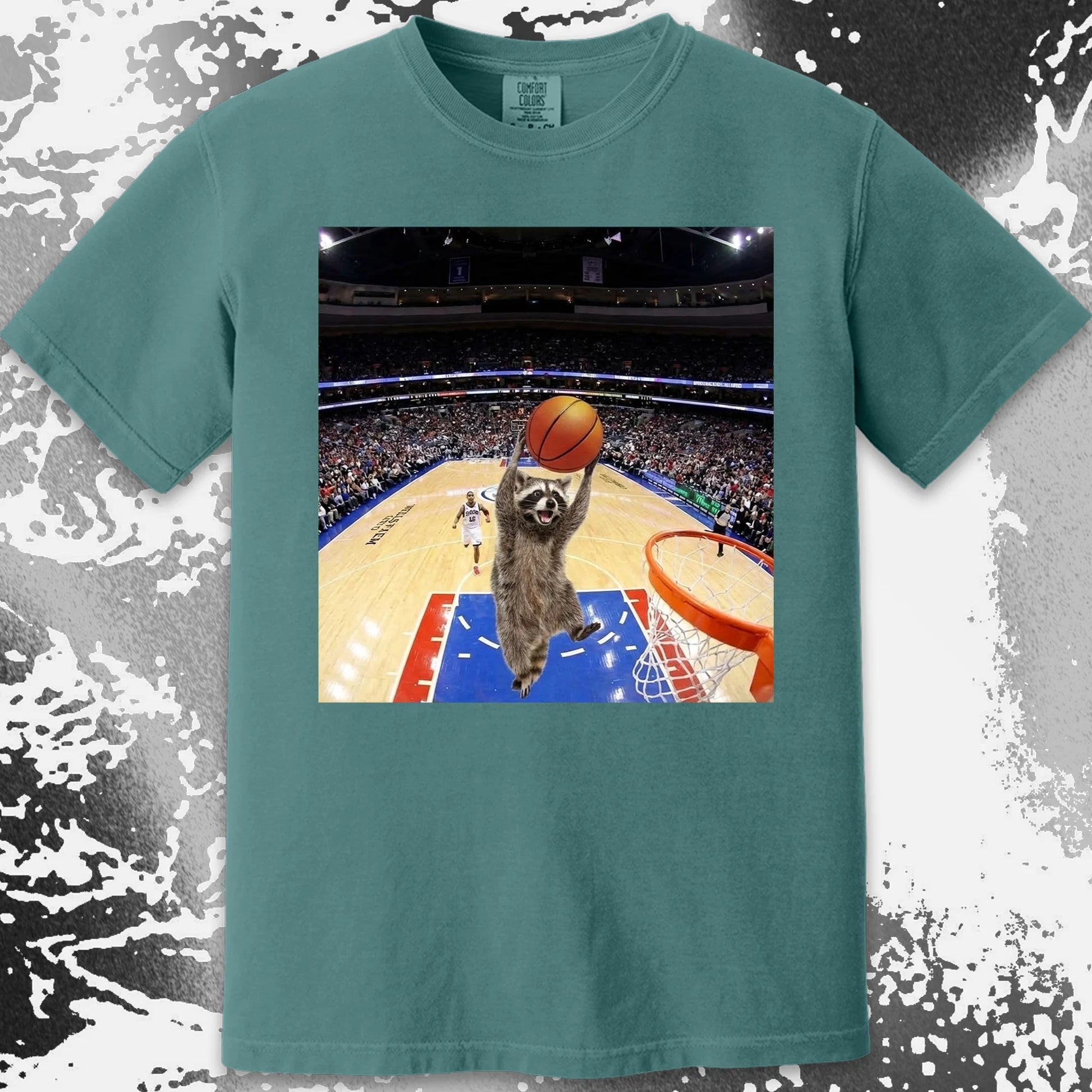 Raccoon Dunk Basketball Shirt – Flying Without Permission, funny meme tee gift (view 11)