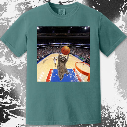 Raccoon Dunk Basketball Shirt – Flying Without Permission, funny meme tee gift (view 11)