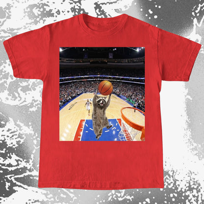 Raccoon Dunk Basketball Shirt – Flying Without Permission, funny meme tee gift (view 13)