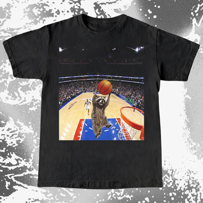 Raccoon Dunk Basketball Shirt – Flying Without Permission, funny meme tee gift (view 12)