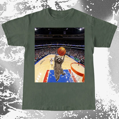 Raccoon Dunk Basketball Shirt – Flying Without Permission, funny meme tee gift (view 14)