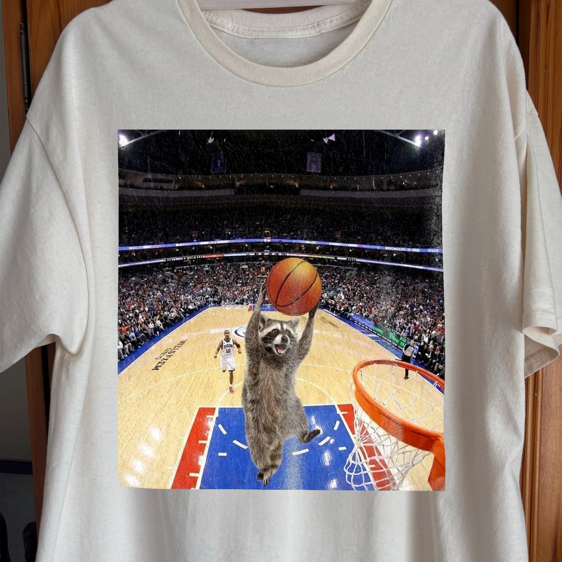 Raccoon Dunk Basketball Shirt – Flying Without Permission, funny meme tee gift (view 2)