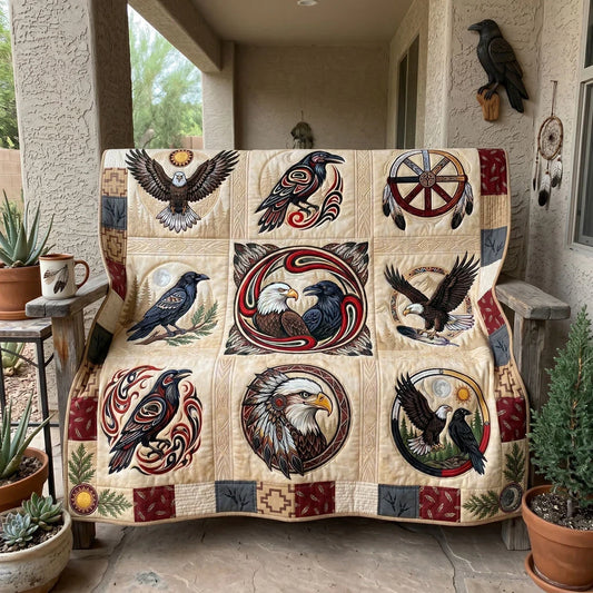Eagle And Raven Spirits Quilt Blanket