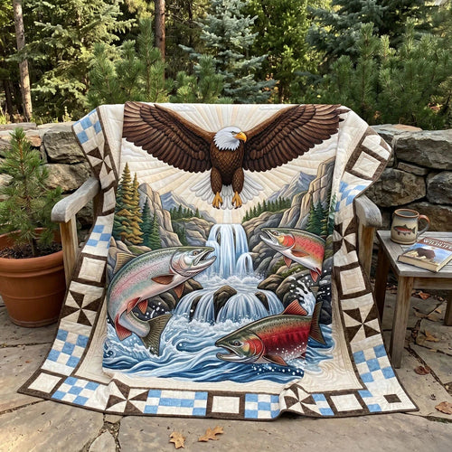 Eagle And Salmon Cascade Quilt Blanket