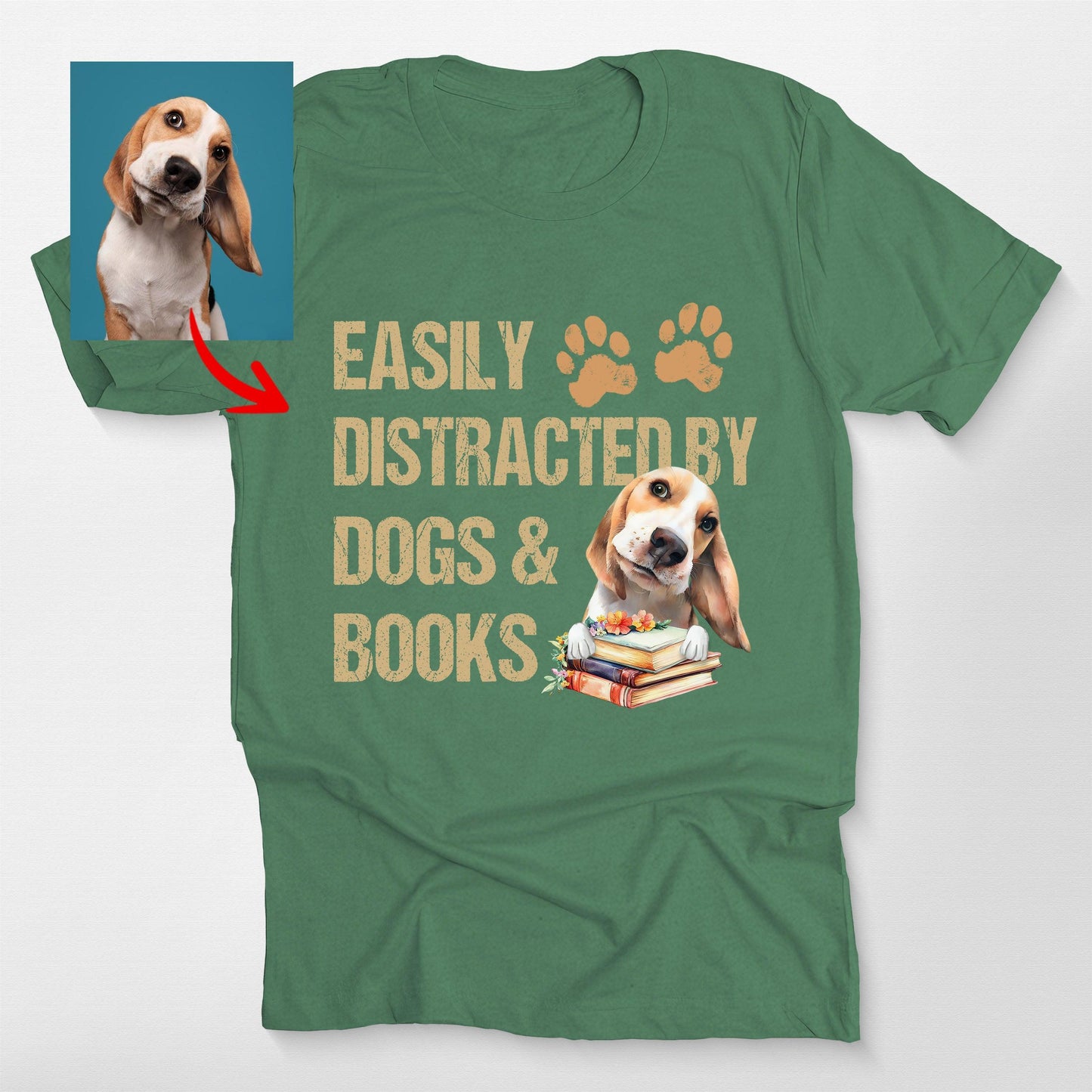 Easily Distracted by Dogs Books Shirt Funny Dog Be, custom pet portrait gift for pet lovers (view 4)