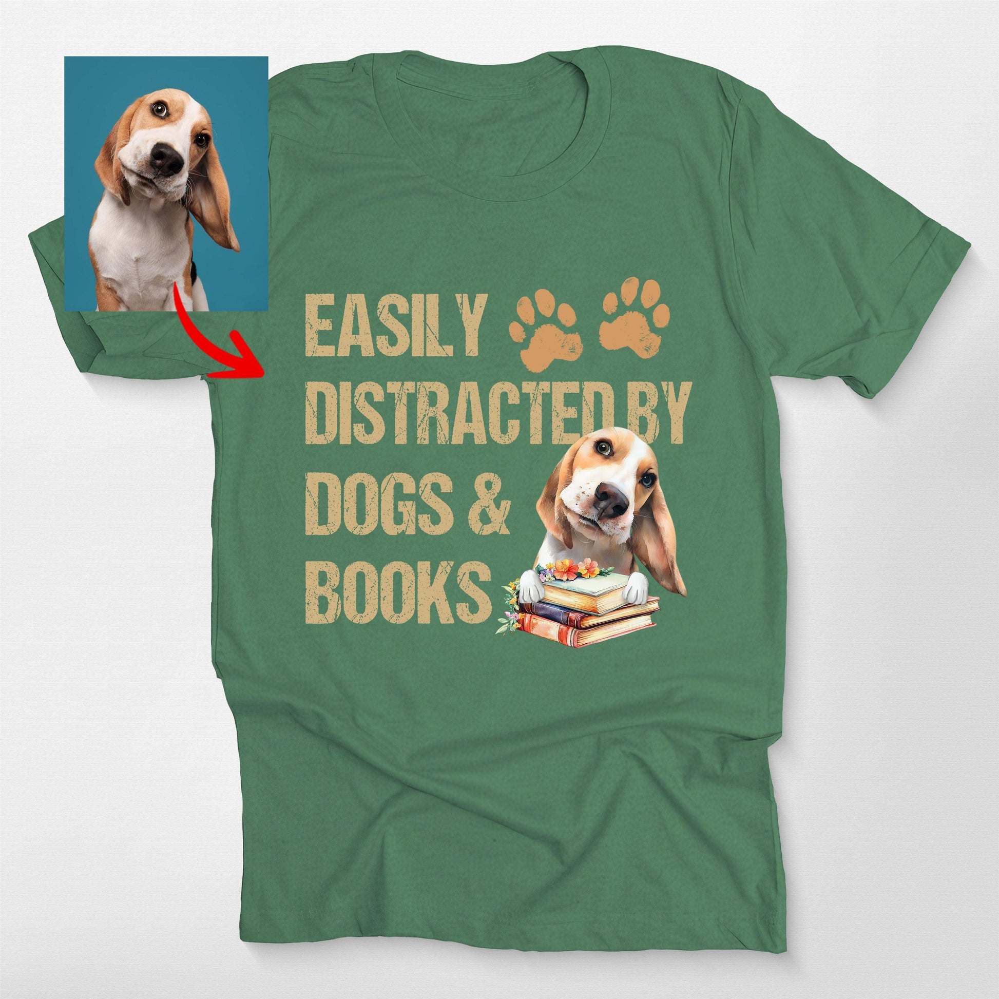 Easily Distracted by Dogs Books Shirt Funny Dog Be, custom pet portrait gift for pet lovers (view 4)