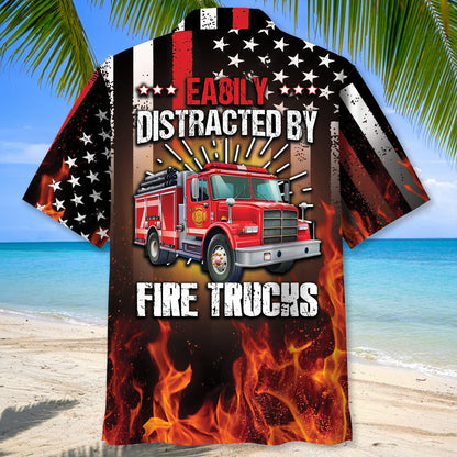 Easily Distracted by Fire Trucks Hawaiian Shirt