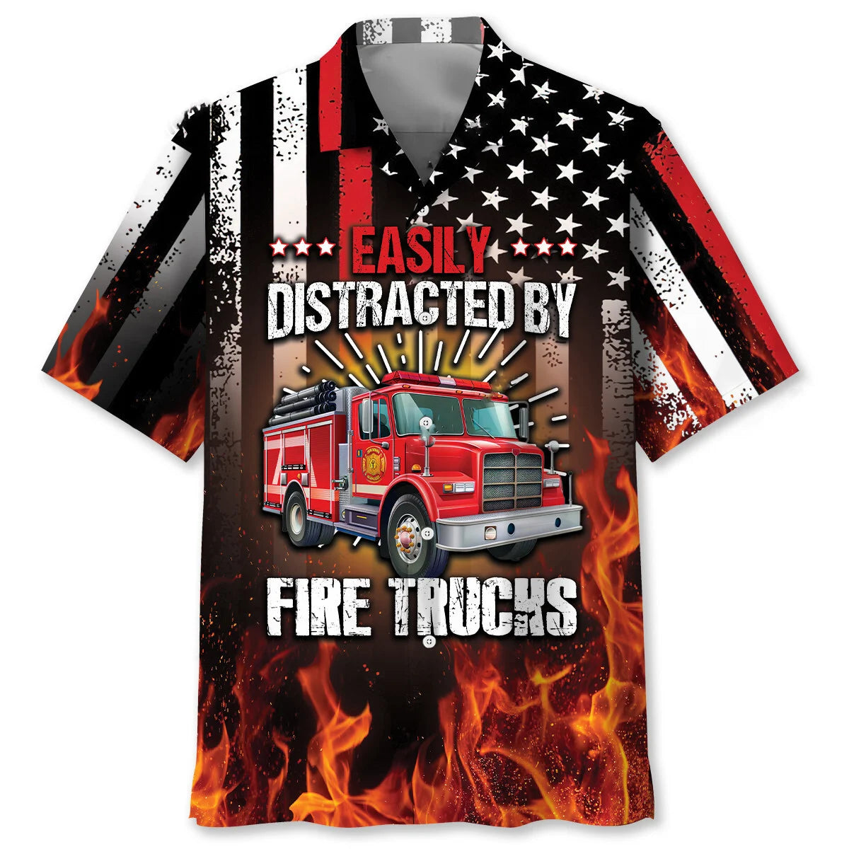 Easily Distracted by Fire Trucks Hawaiian Shirt