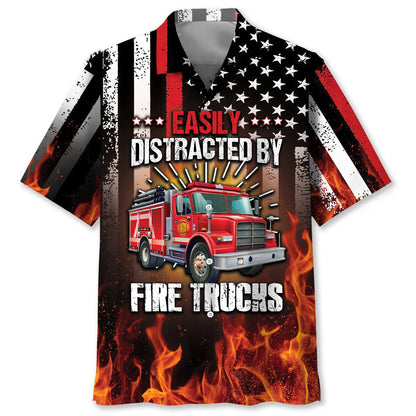 Easily Distracted by Fire Trucks Hawaiian Shirt