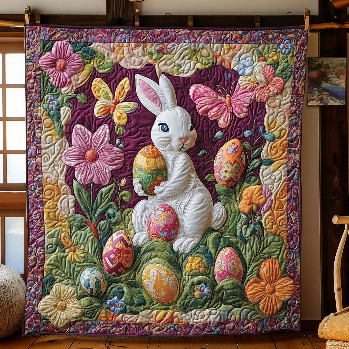Easter Bunny Meadow Quilt Blanket