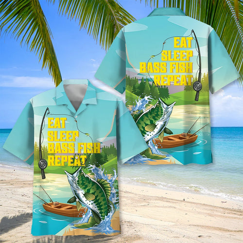 Eat Sleep Bass Fish Repeat Hawaiian Shirt