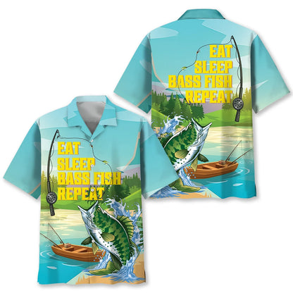 Eat Sleep Bass Fish Repeat Hawaiian Shirt