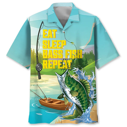 Eat Sleep Bass Fish Repeat Hawaiian Shirt
