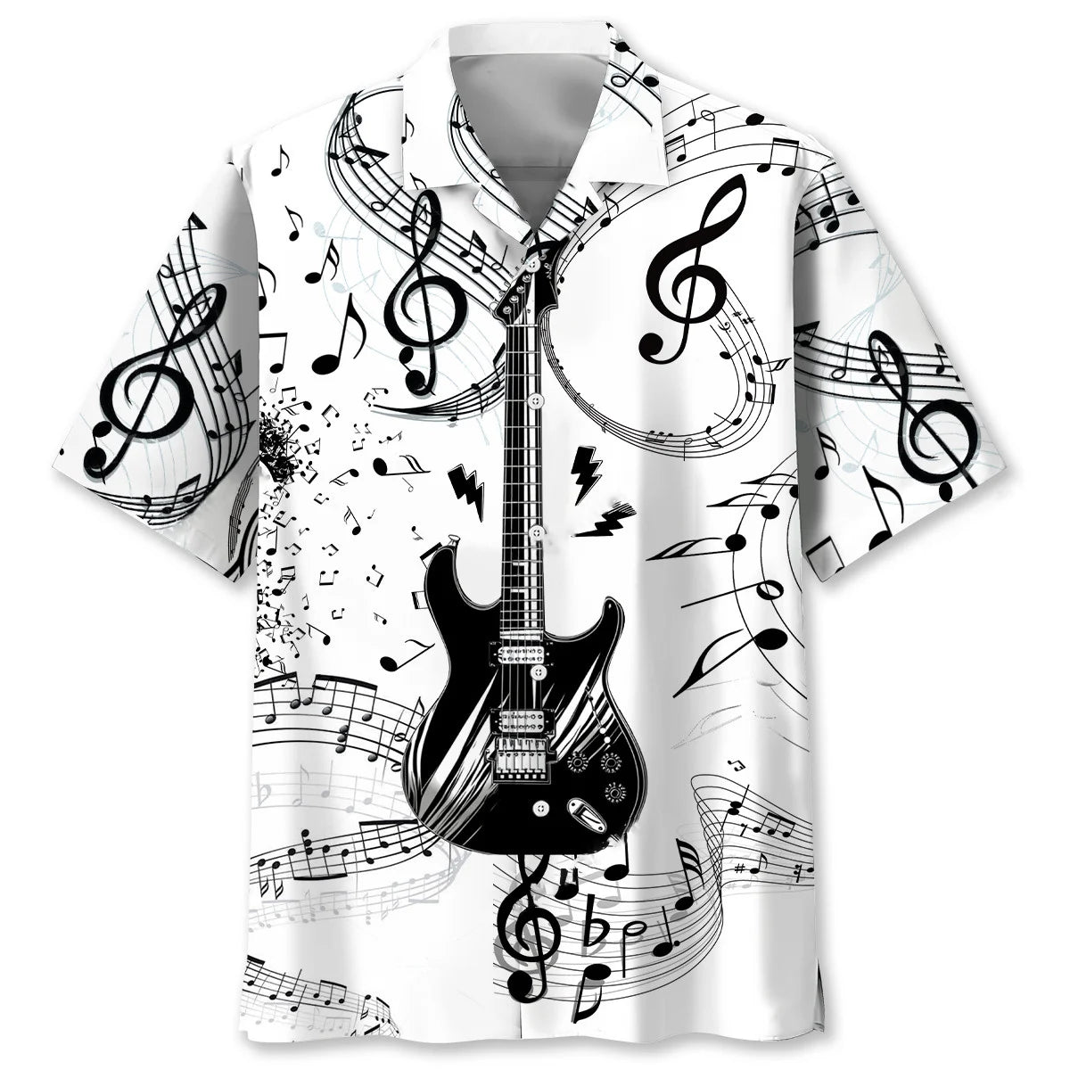 Electric Guitar Black and White Hawaiian Shirt