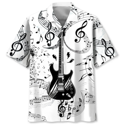 Electric Guitar Black and White Hawaiian Shirt