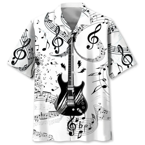Electric Guitar Black and White Hawaiian Shirt