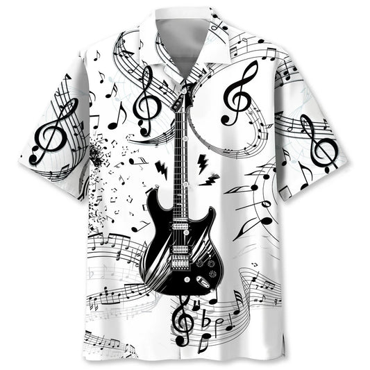Electric Guitar Black and White Hawaiian Shirt - S - hawaiian shirt