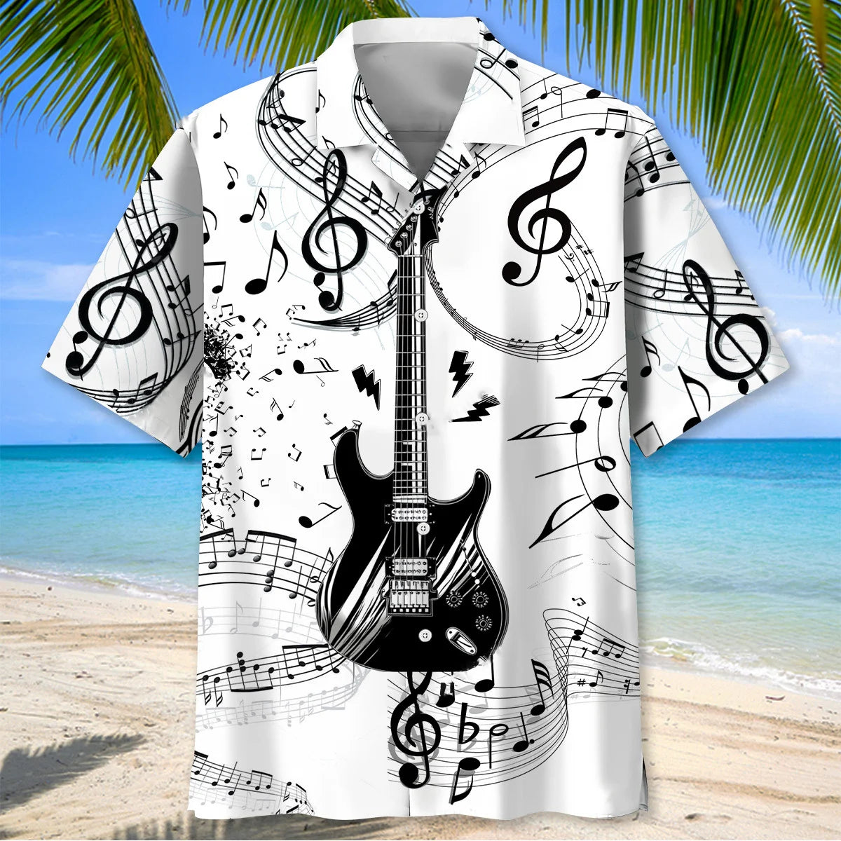 Electric Guitar Black and White Hawaiian Shirt