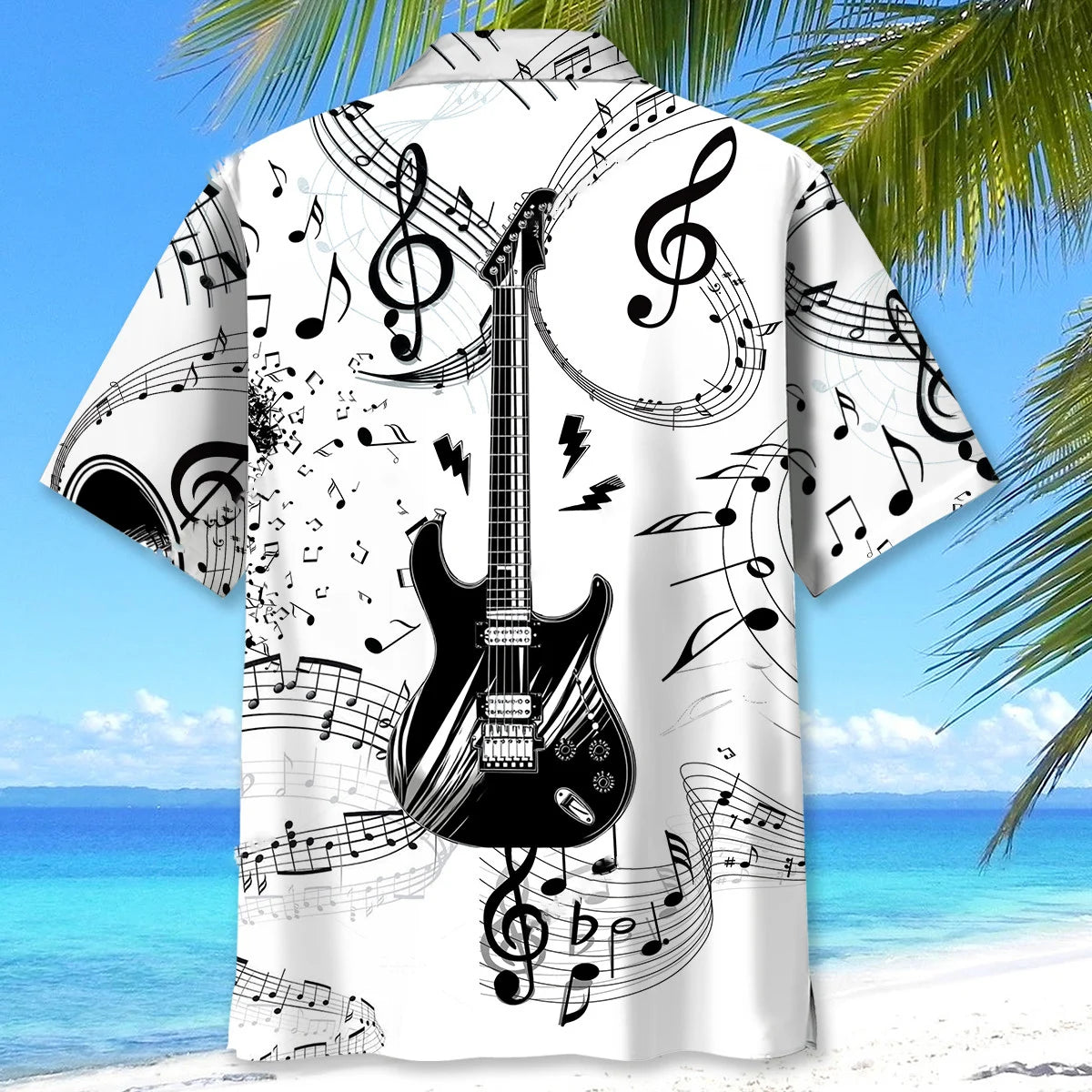 Electric Guitar Black and White Hawaiian Shirt