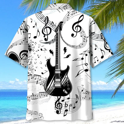 Electric Guitar Black and White Hawaiian Shirt