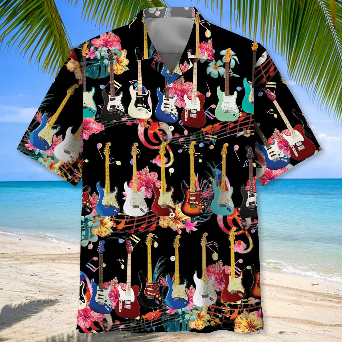 Electric Guitar Flower Hawaiian Shirt