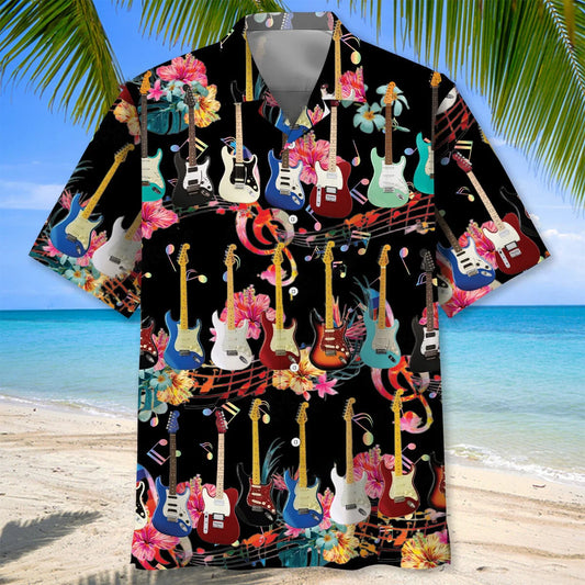 Electric Guitar Flower Hawaiian Shirt - S - hawaiian shirt