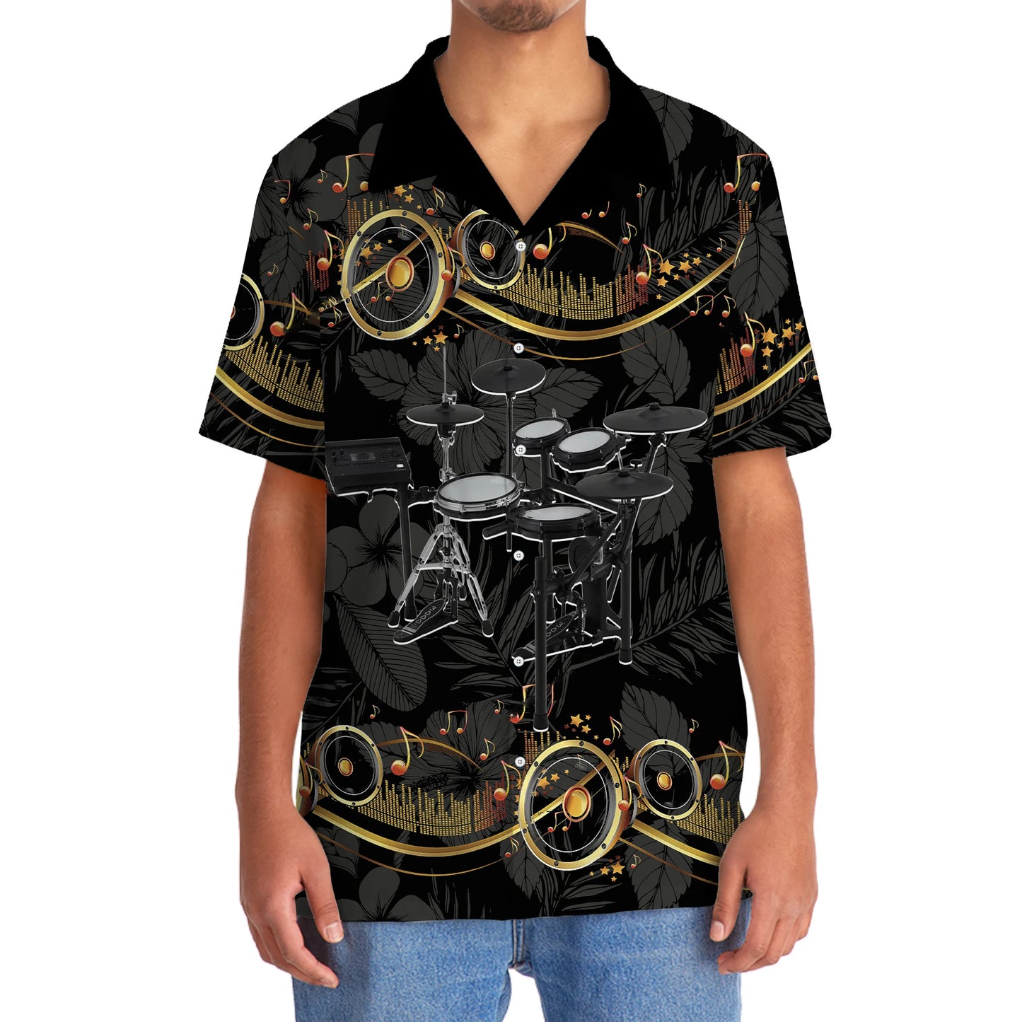 Electronic Drum Set Black Music Hawaiian Shirt