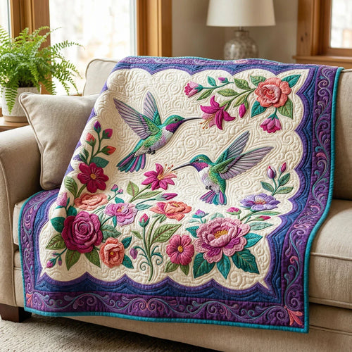 Elegant Hummingbird Garden Quilt Blanket