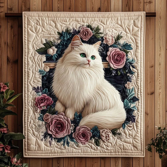 Elegant Ivory Cat Quilt Blanket