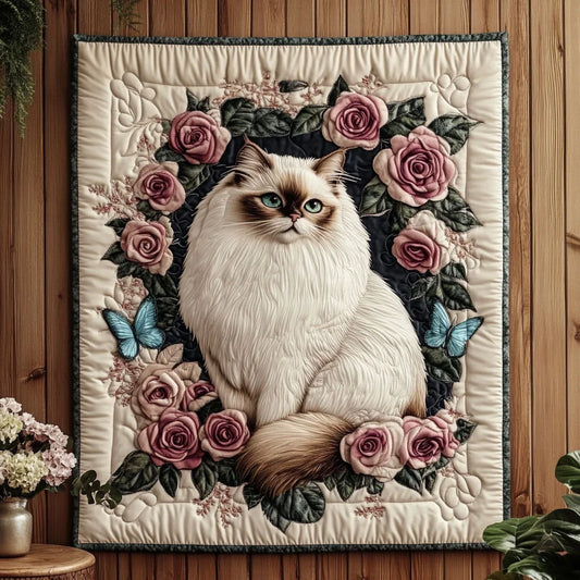 Elegant Ivory Cat Quilt Blanket