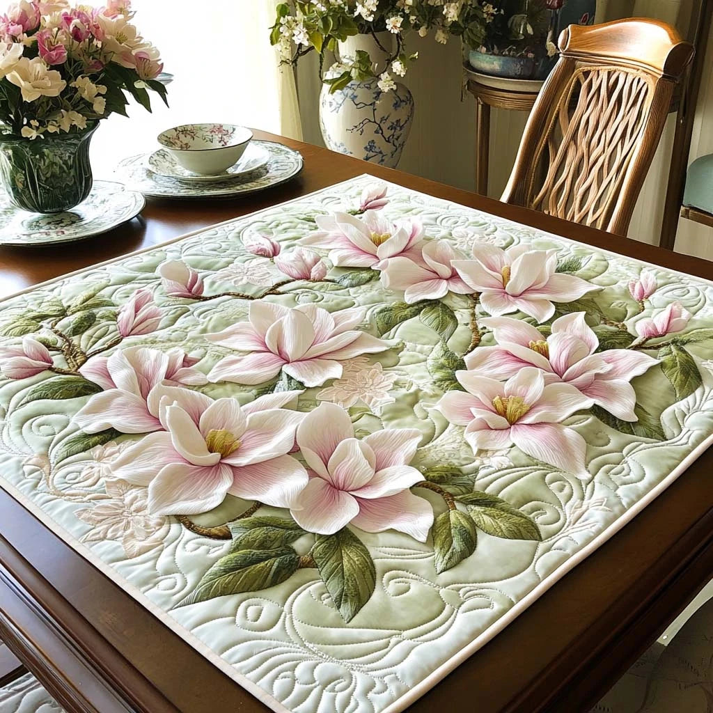 Elegant Magnolia Quilted Table Topper