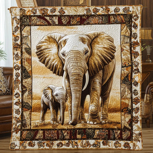 Elephant Family Bond Quilt Blanket