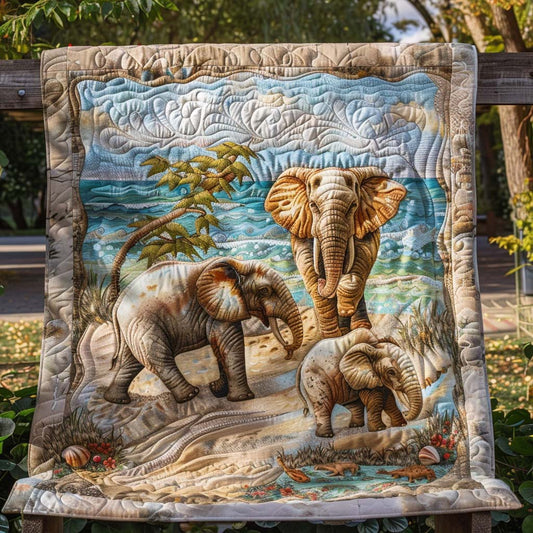 Elephant Fields Quilt Blanket - Quilted Blanket by OtterMia