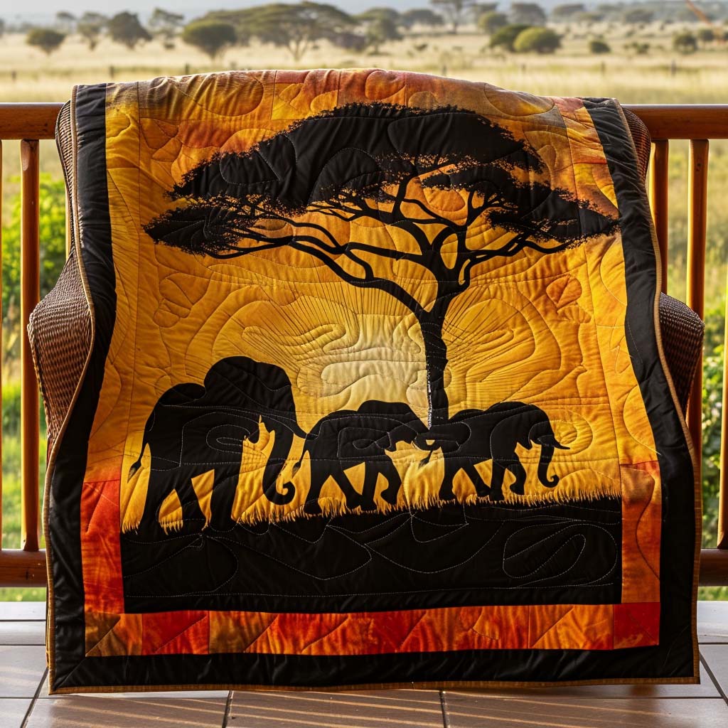 Elephant Forest Quilt Blanket - Quilted Blanket by OtterMia