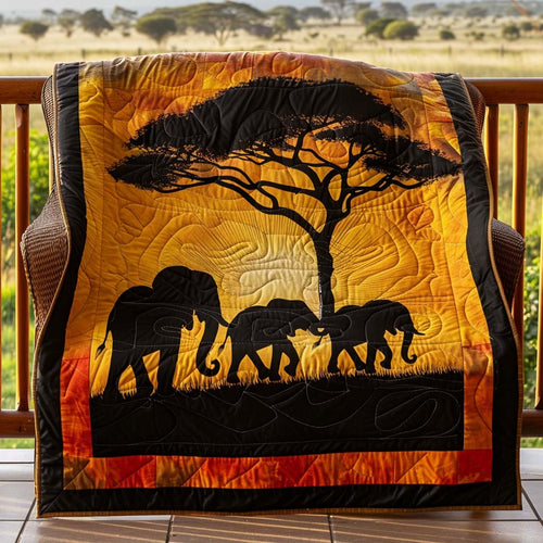 Elephant Forest Quilt Blanket - Quilted Blanket by OtterMia
