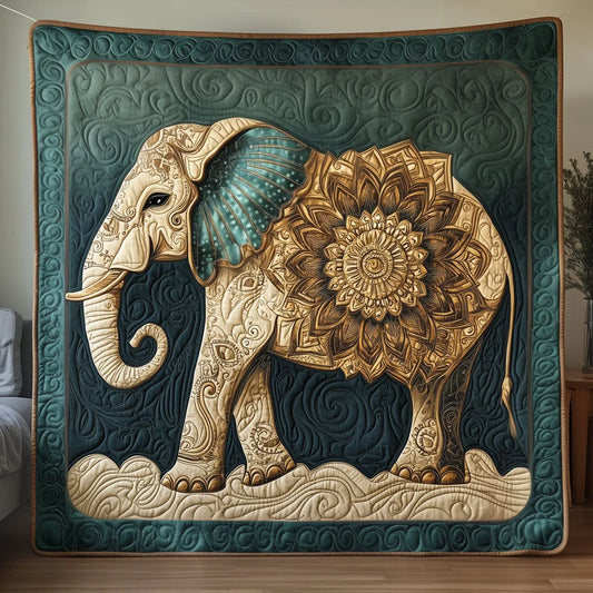 Elephant Gilded Emerald Guardian Quilt Blanket