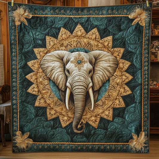 Elephant Mandalic Wisdom Eye Quilt Blanket