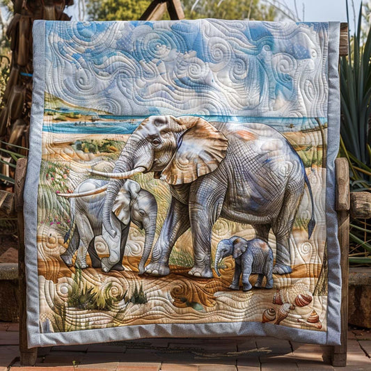 Elephant Oasis Quilt Blanket - Quilted Blanket by OtterMia