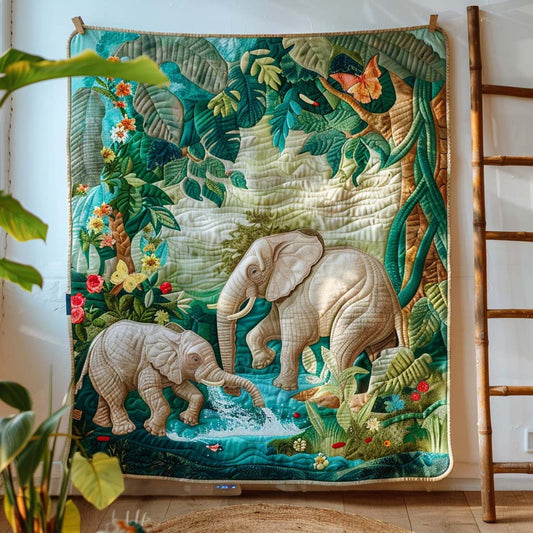 Elephant Refuge Quilt Blanket - Quilted Blanket by OtterMia