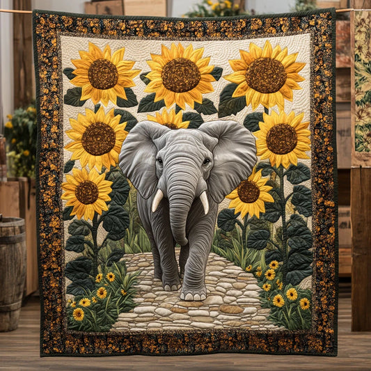 Elephant & Sunflower Quilt Blanket