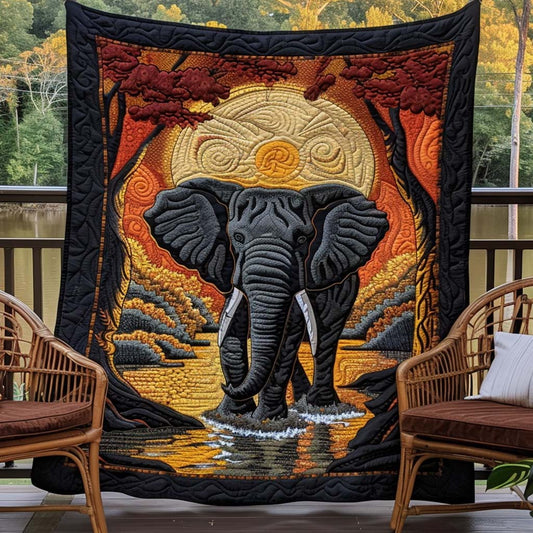 Elephant Sunrise Quilt Blanket - Quilted Blanket by OtterMia