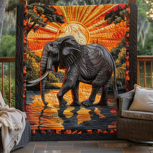 Elephant Sunset Quilt Blanket - Quilted Blanket by OtterMia