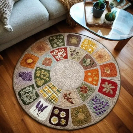 Embroidered Garden Quilted Round Mat