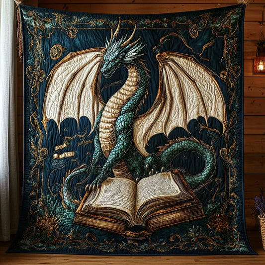 Emerald Dragon Book Quilt Blanket